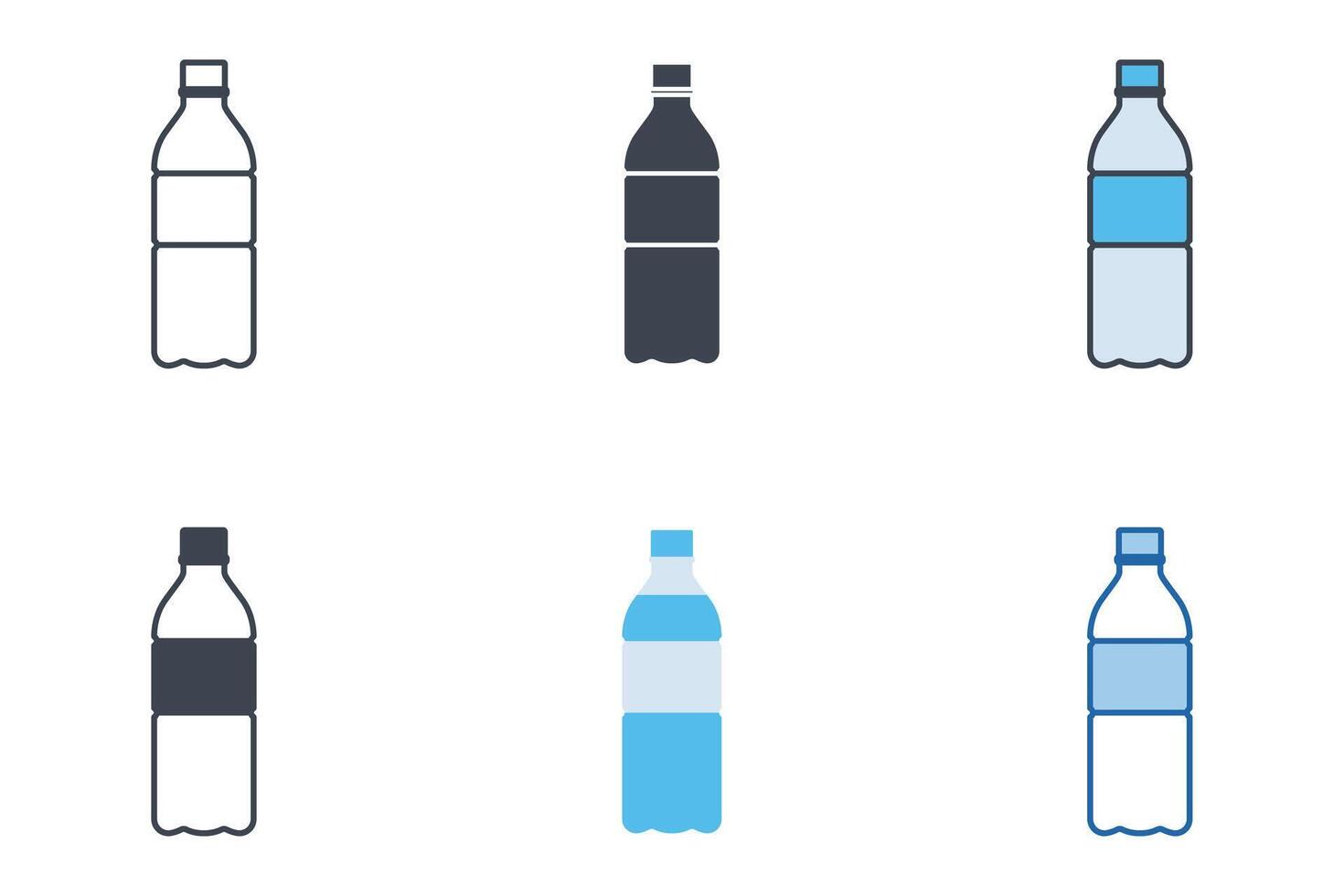 Bottle of water icons with different styles. Water bottle symbol vector illustration isolated on white background