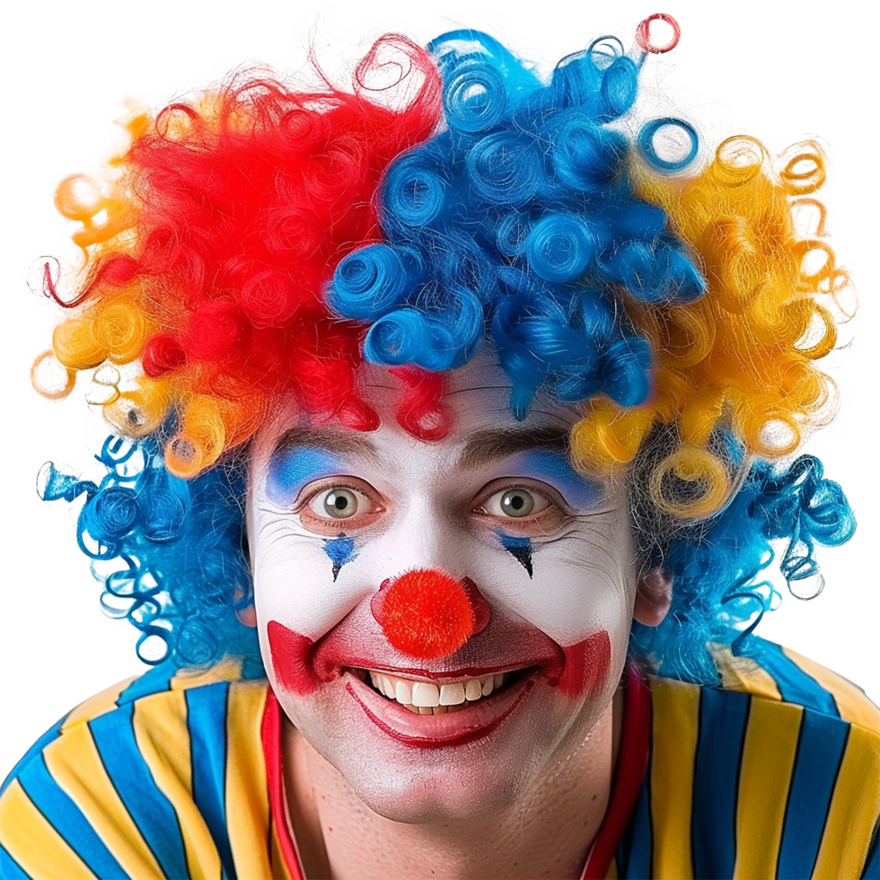 ai generiert komisch Clown mit ein Perücke auf transparent Hintergrund png