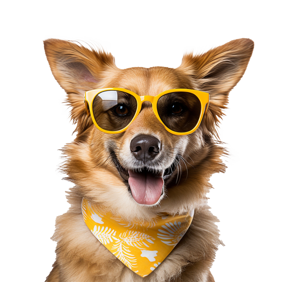AI generated Dog wearing cool summer glasses png isolated on transparent background