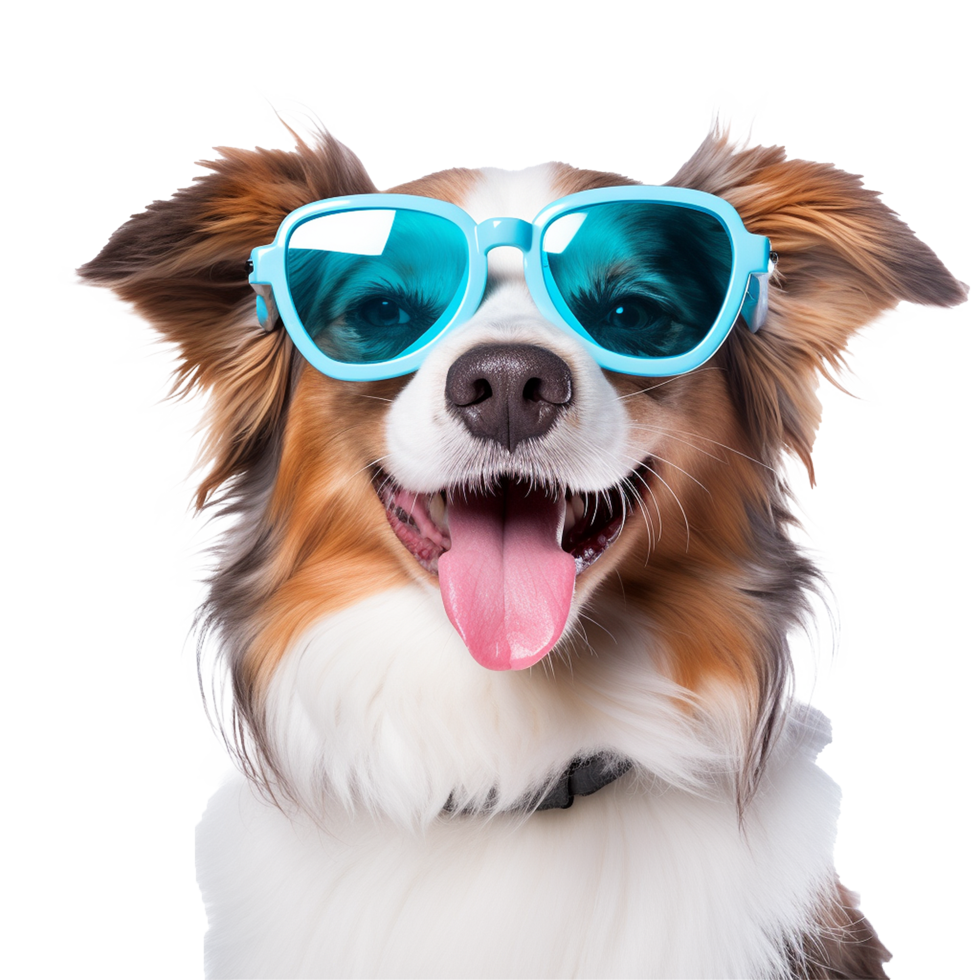 AI generated Dog wearing cool summer glasses png isolated on transparent background