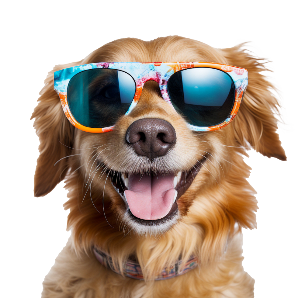 AI generated Dog wearing cool summer glasses png isolated on transparent background