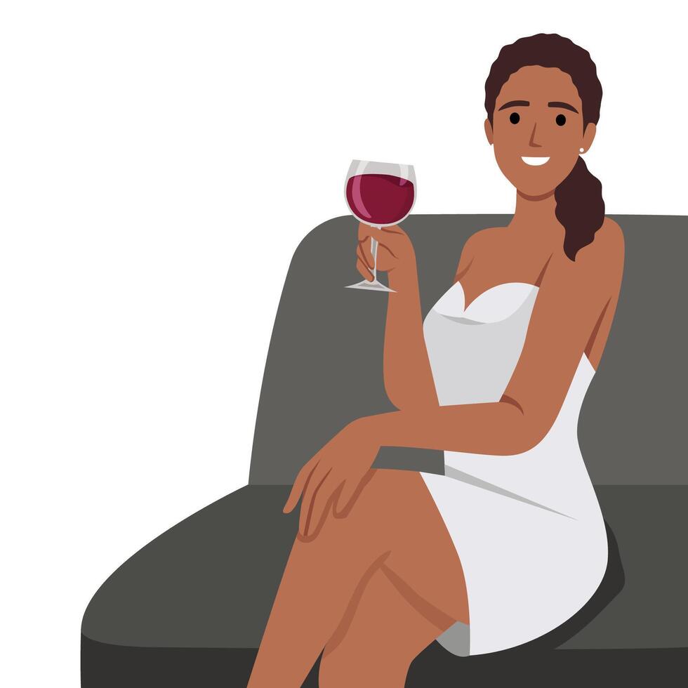 Young happy smiling woman toasting with wine glass vector