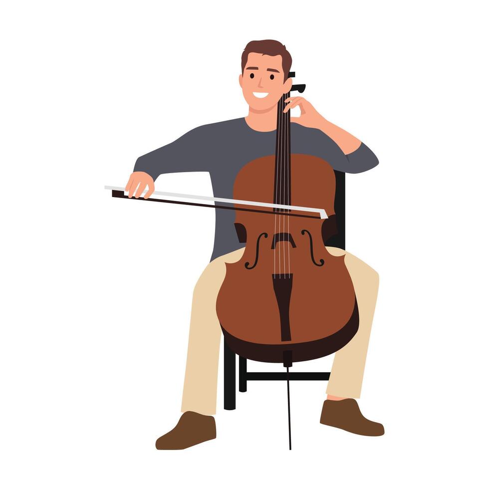 joven hombre jugando un violonchelo. vector