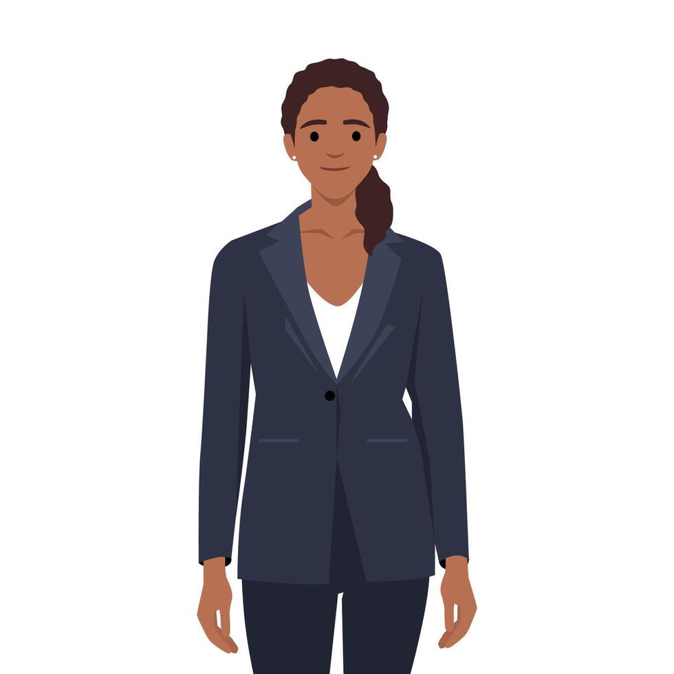 un hembra CEO de el empresa vistiendo un negocio traje o chaqueta de sport, elegancia a trabajo vector