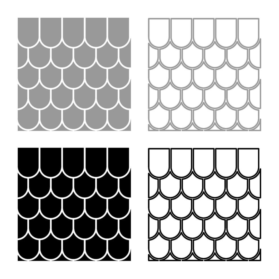 Roof ceramic tiled corrugated tile rooftop house material slate set icon grey black color vector illustration image solid fill outline contour line thin flat style