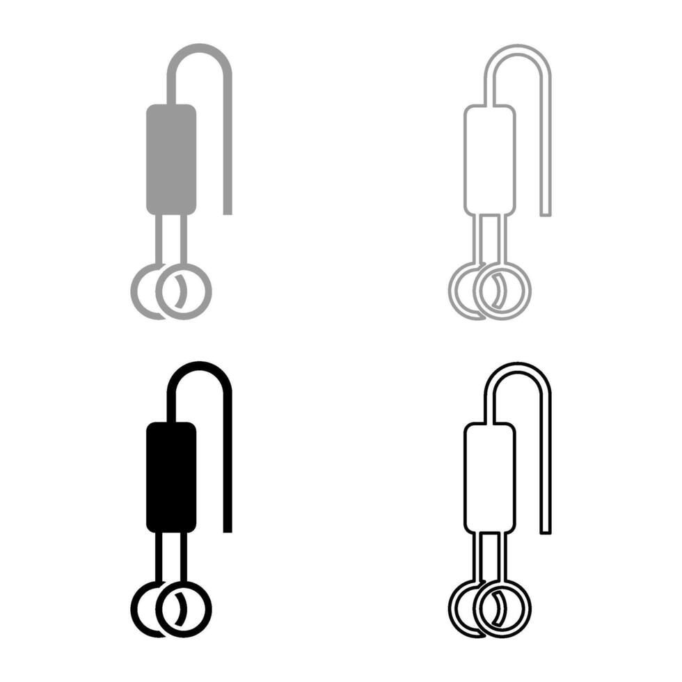 Electric immersion heater for water set icon grey black color vector illustration image solid fill outline contour line thin flat style