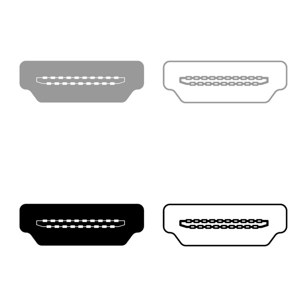 HDMI port socket set icon grey black color vector illustration image solid fill outline contour line thin flat style