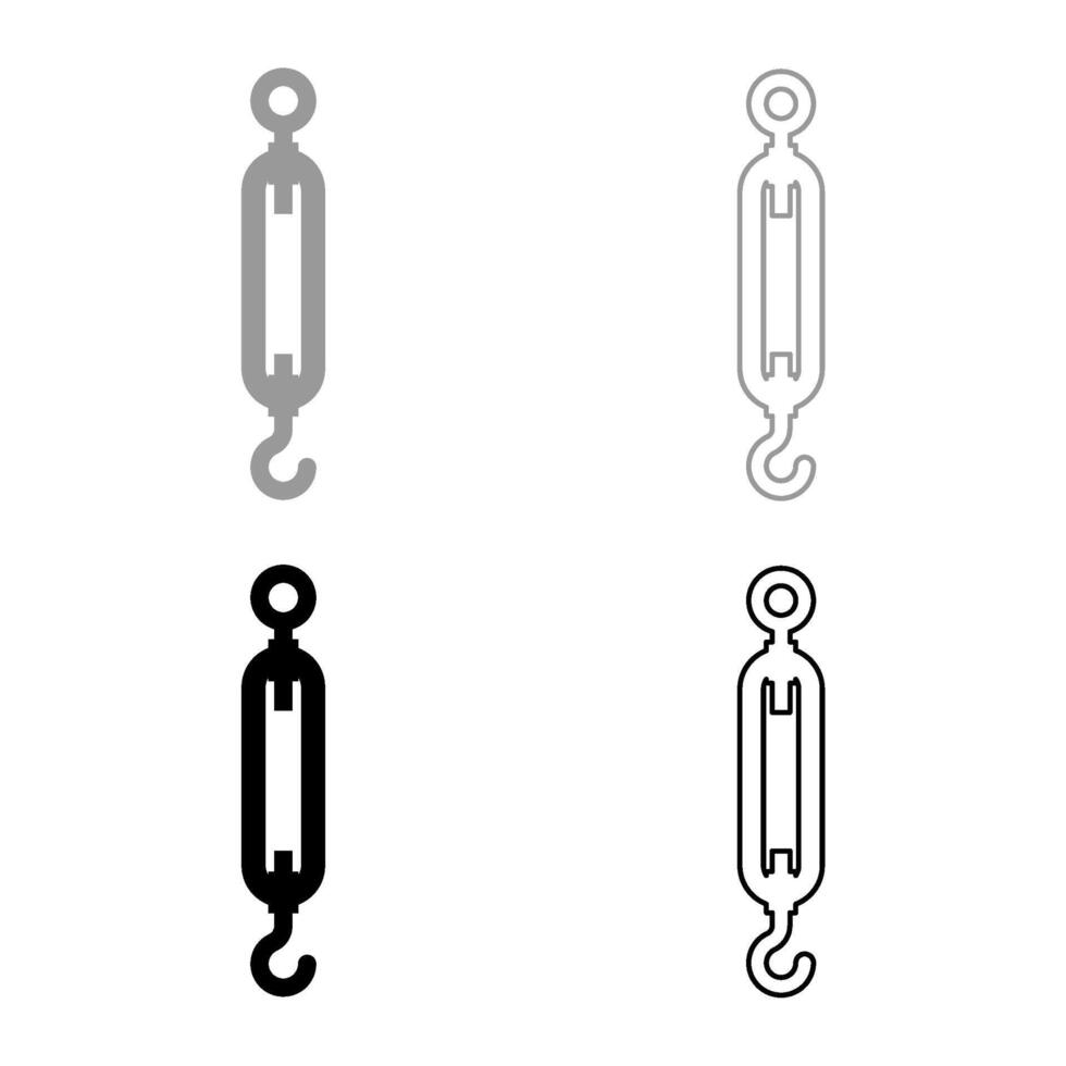 Turnbuckle tensioning wire concept hardware set icon grey black color vector illustration image solid fill outline contour line thin flat style