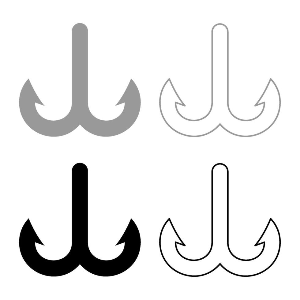 Fish hook anchor sea fishhook set icon grey black color vector illustration image solid fill outline contour line thin flat style