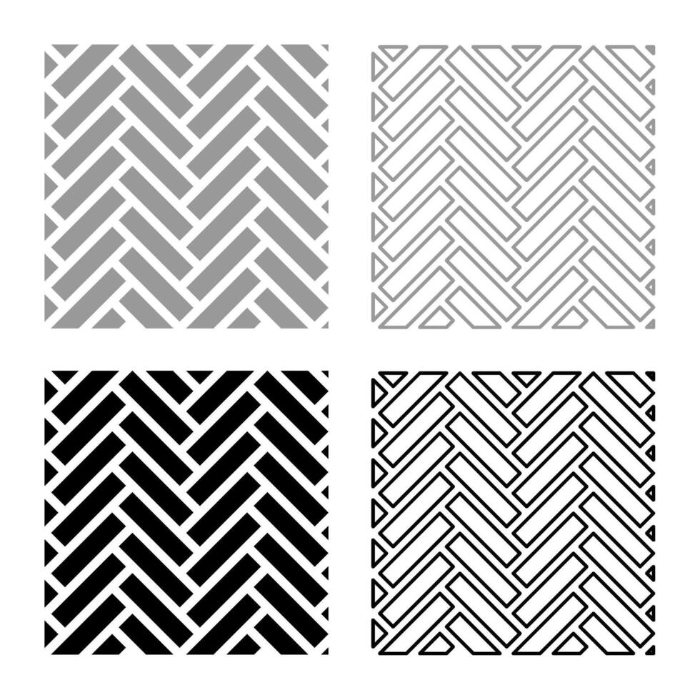 Parquet parquetry wooden floor timber interior nature material set icon grey black color vector illustration image solid fill outline contour line thin flat style