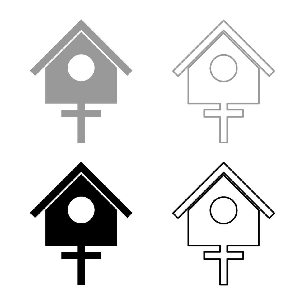 Bird box starling house birdhouse nesting set icon grey black color vector illustration image solid fill outline contour line thin flat style