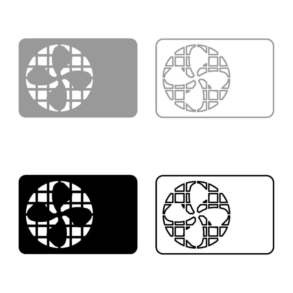 Air conditioner fan equipment system set icon grey black color vector illustration image solid fill outline contour line thin flat style