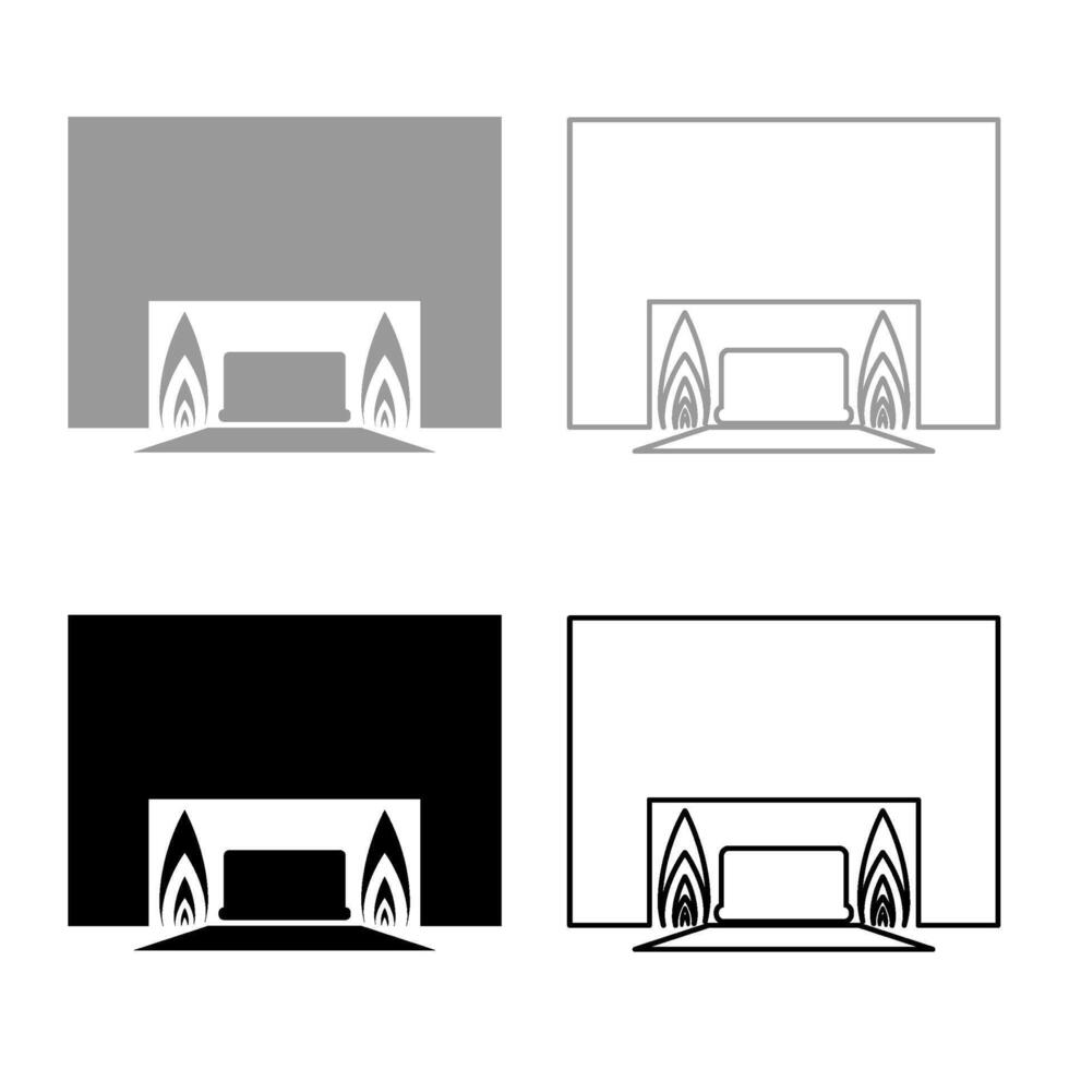 Crematorium cremation process of cremation crematory equipment set icon grey black color vector illustration image solid fill outline contour line thin flat style