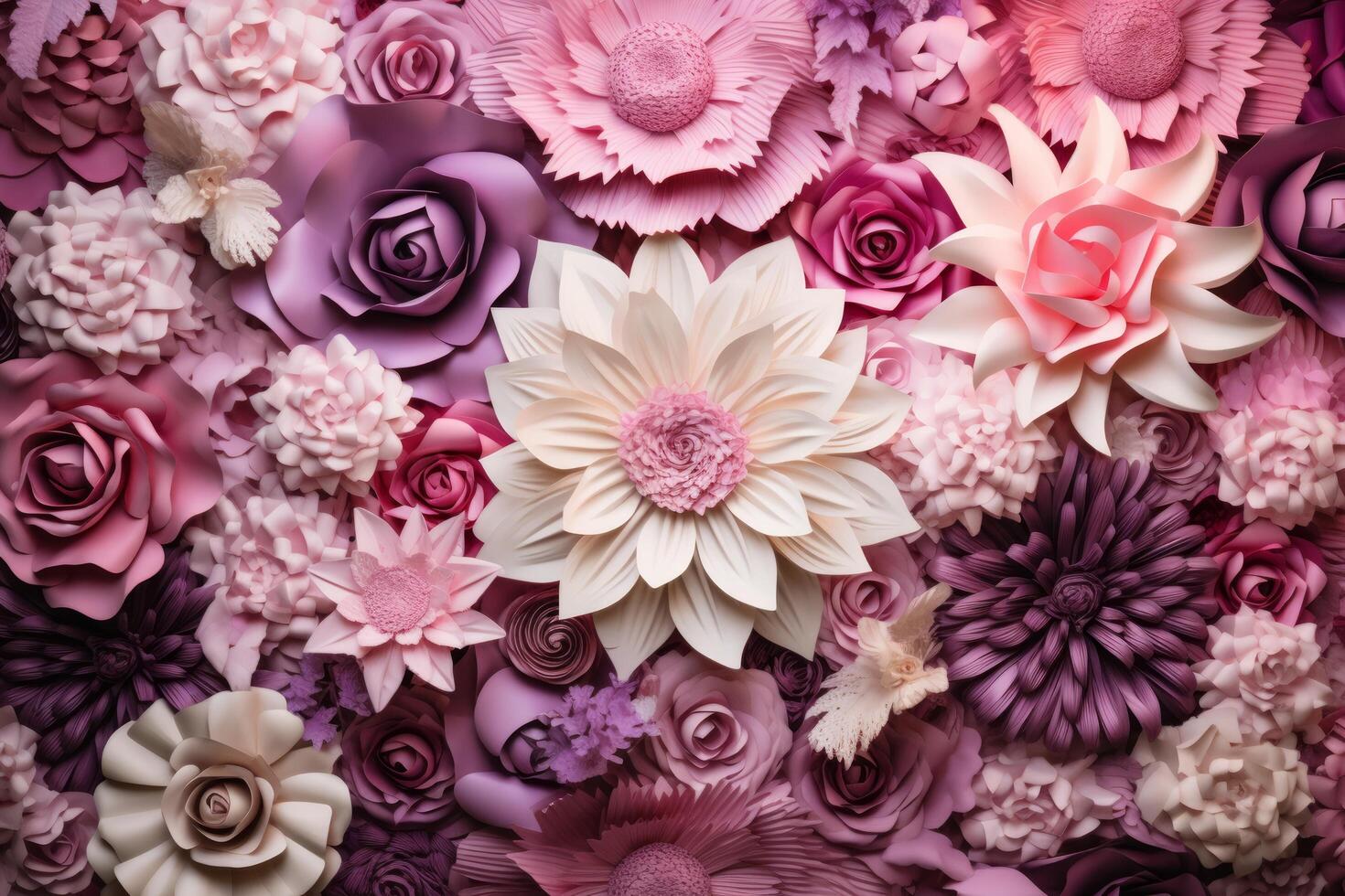 AI generated an arrangement of pink and pink flowers covered with paper, photo