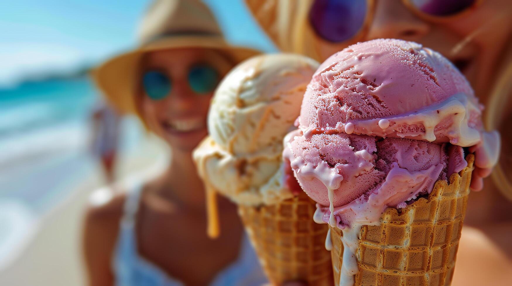 AI generated A delightful scene of people enjoying colorful scoops of ice cream on a hot day photo
