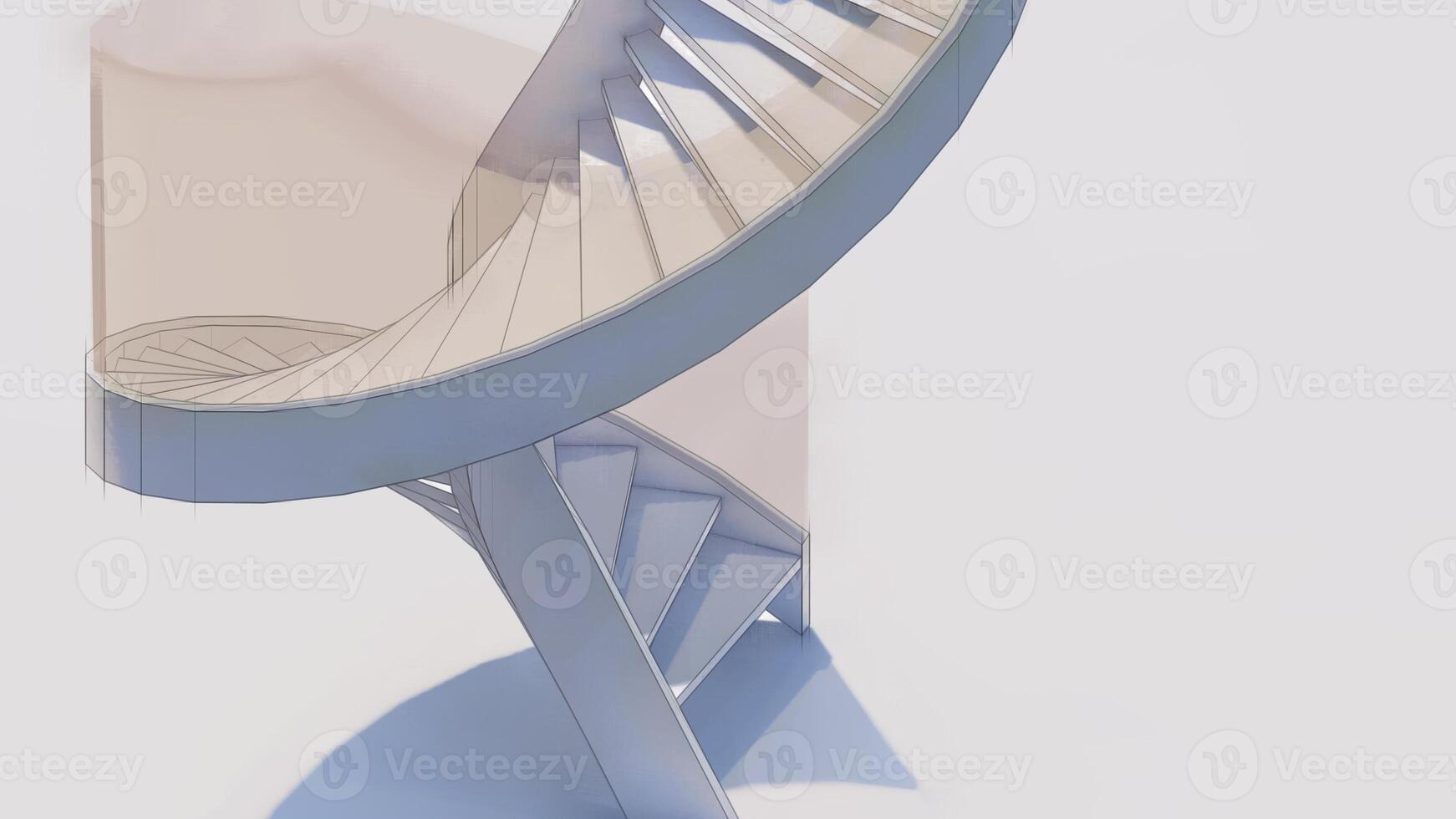 Watercolor style sketch of spiral staircase photo