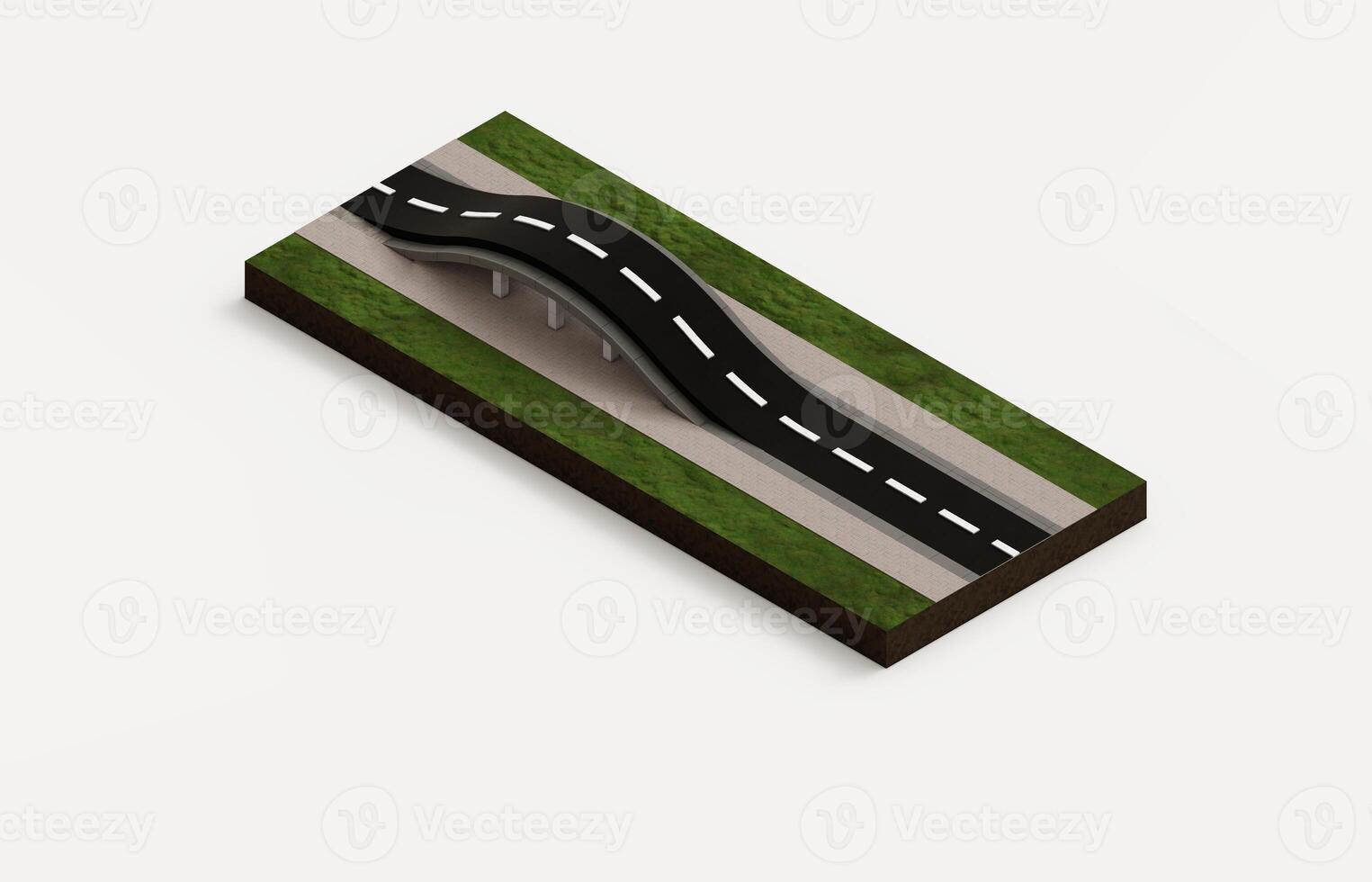Realistic Asphalt road structure with bridge cross section diagram in 3d axonometric view photo