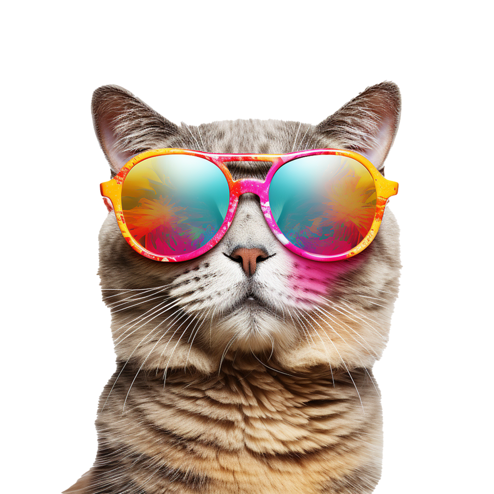 AI generated Cat wearing cool summer glasses png isolated on transparent background