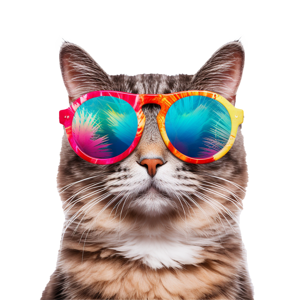 AI generated Cat wearing cool summer glasses png isolated on transparent background