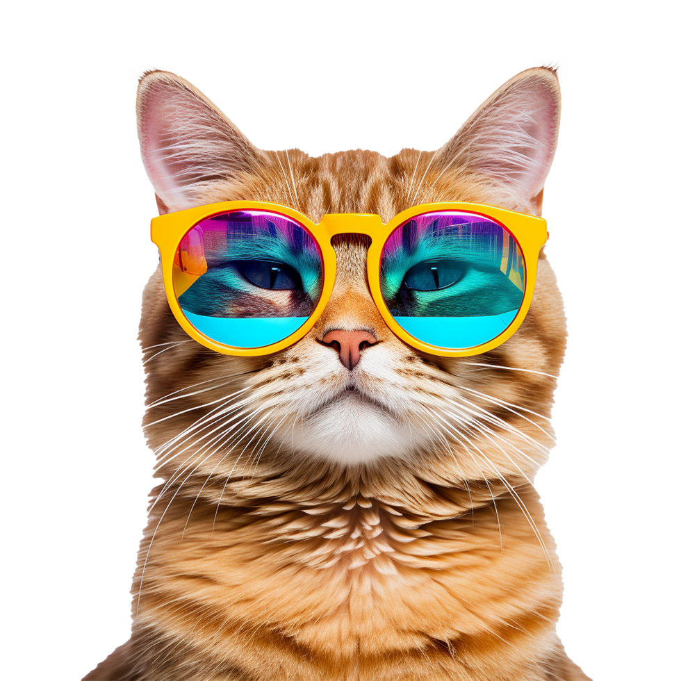 AI generated Cat wearing cool summer glasses png isolated on transparent background