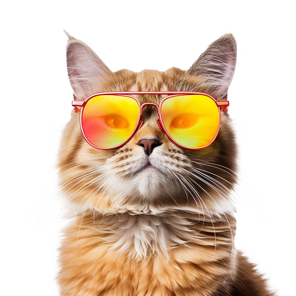 AI generated Cat wearing cool summer glasses png isolated on transparent background