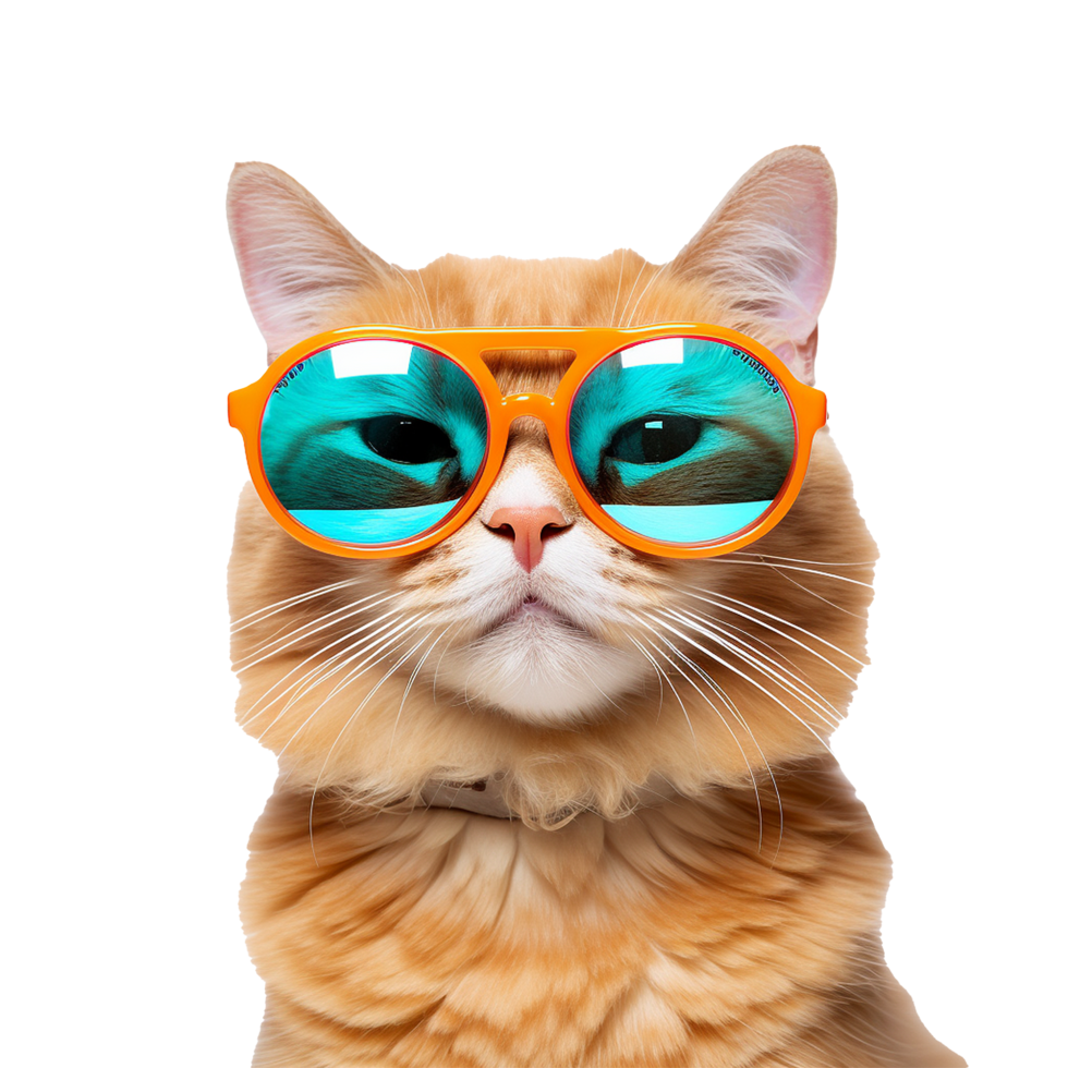 AI generated Cat wearing cool summer glasses png isolated on transparent background
