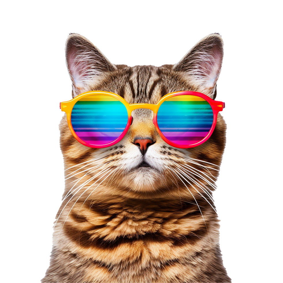 AI generated Cat wearing cool summer glasses png isolated on transparent background