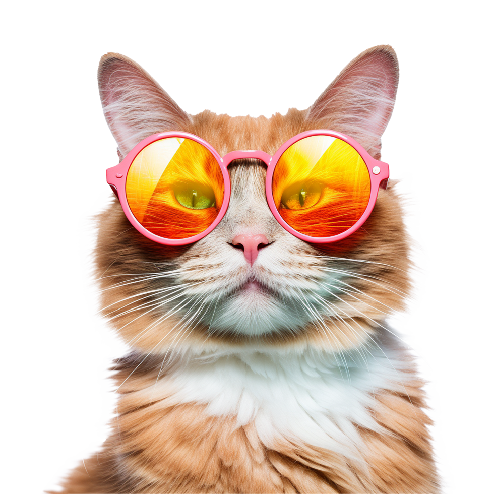 AI generated Cat wearing cool summer glasses png isolated on transparent background