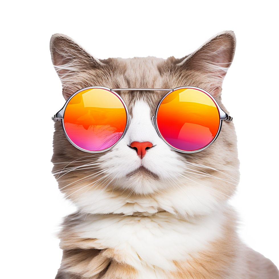 AI generated Cat wearing cool summer glasses png isolated on transparent background