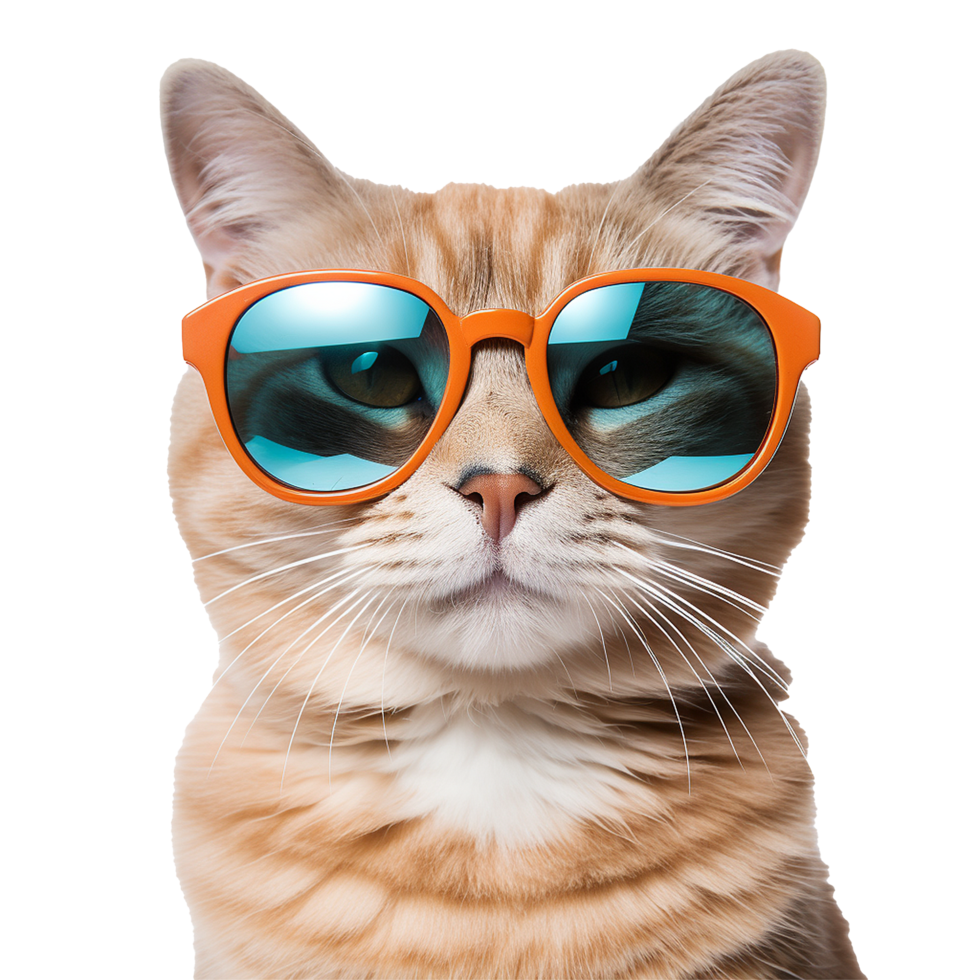 AI generated Cat wearing cool summer glasses png isolated on transparent background