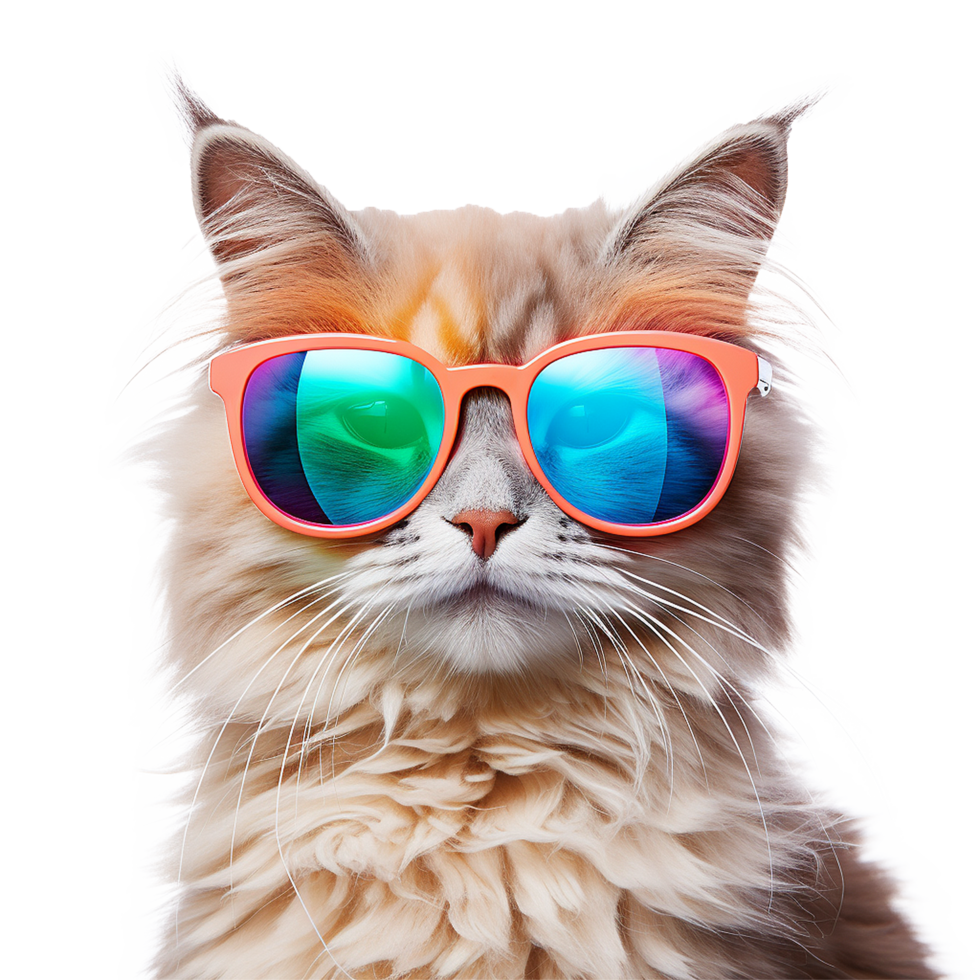 AI generated Cat wearing cool summer glasses png isolated on transparent background