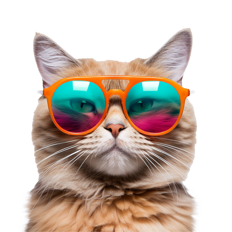 AI generated Cat wearing cool summer glasses png isolated on transparent background
