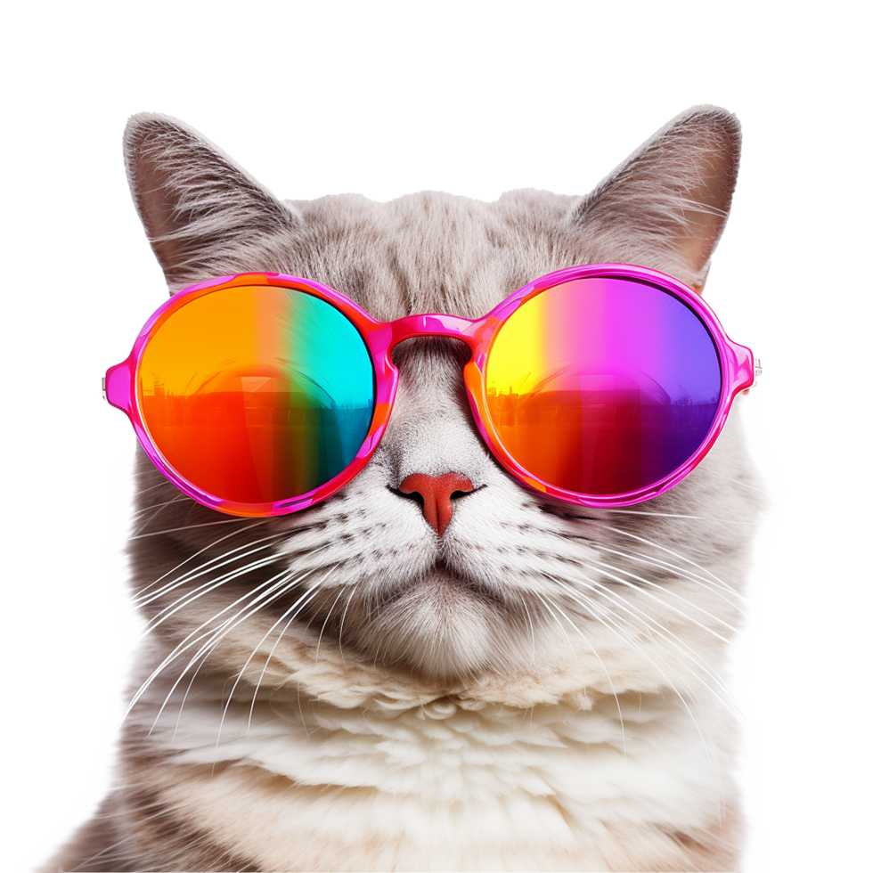AI generated Cat wearing cool summer glasses png isolated on transparent background