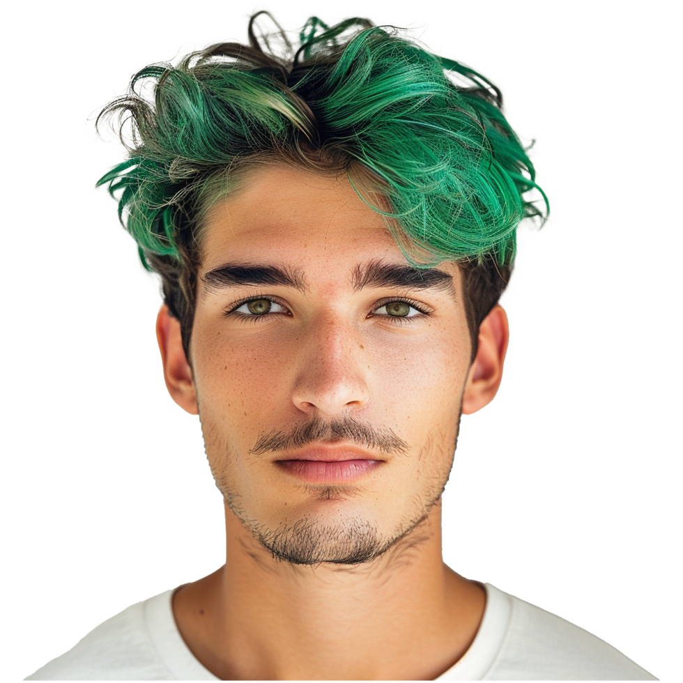 AI generated Portrait of a man with green hair isolated on transparent background png