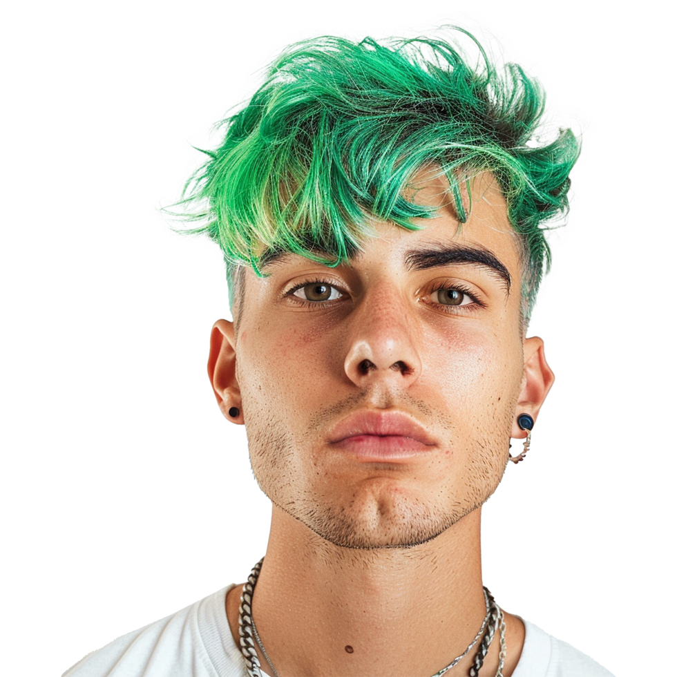 AI generated Portrait of a man with green hair isolated on transparent background png