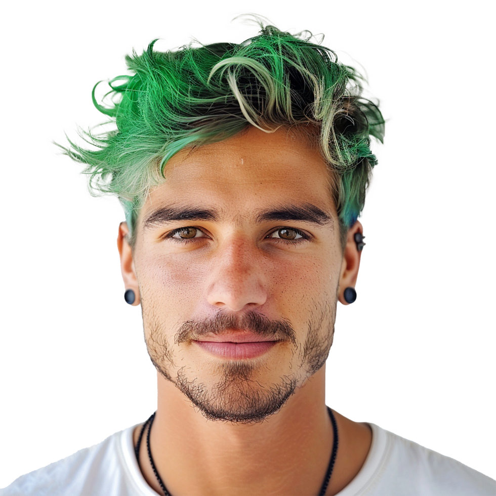 AI generated Portrait of a man with green hair isolated on transparent background png