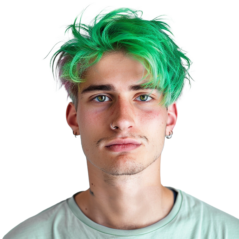 ai gegenereerd portret van een Mens met groen haar- geïsoleerd Aan transparant achtergrond png