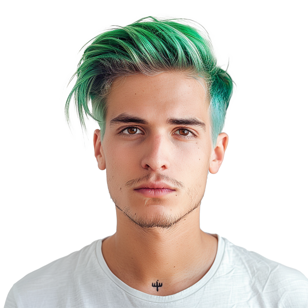 AI generated Portrait of a man with green hair isolated on transparent background png
