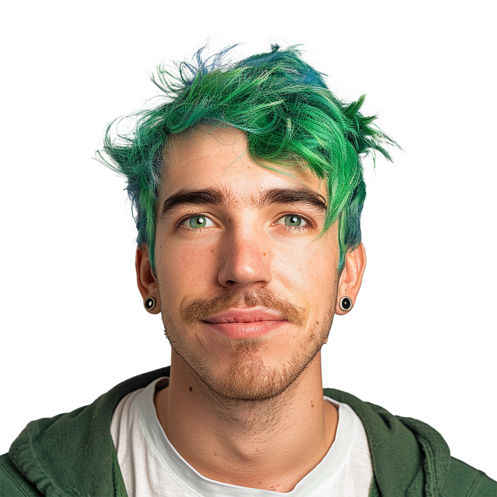 AI generated Portrait of a man with green hair isolated on transparent background png