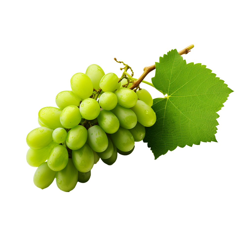 AI generated A bunch of green grape with leaves png isolated on transparent background