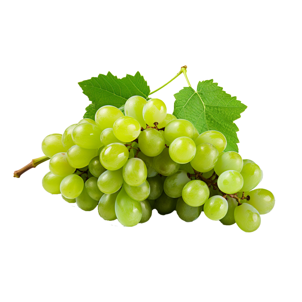 AI generated A bunch of green grape with leaves png isolated on transparent background