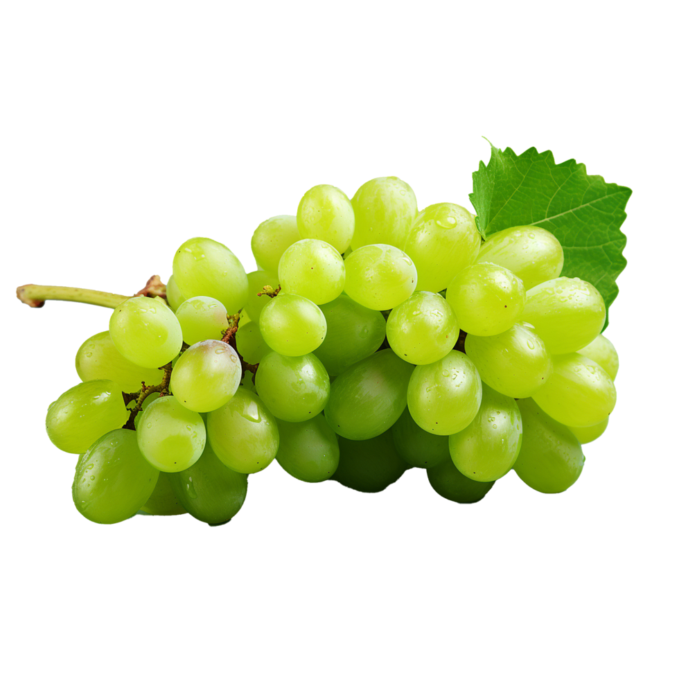 AI generated A bunch of green grape with leaves png isolated on transparent background