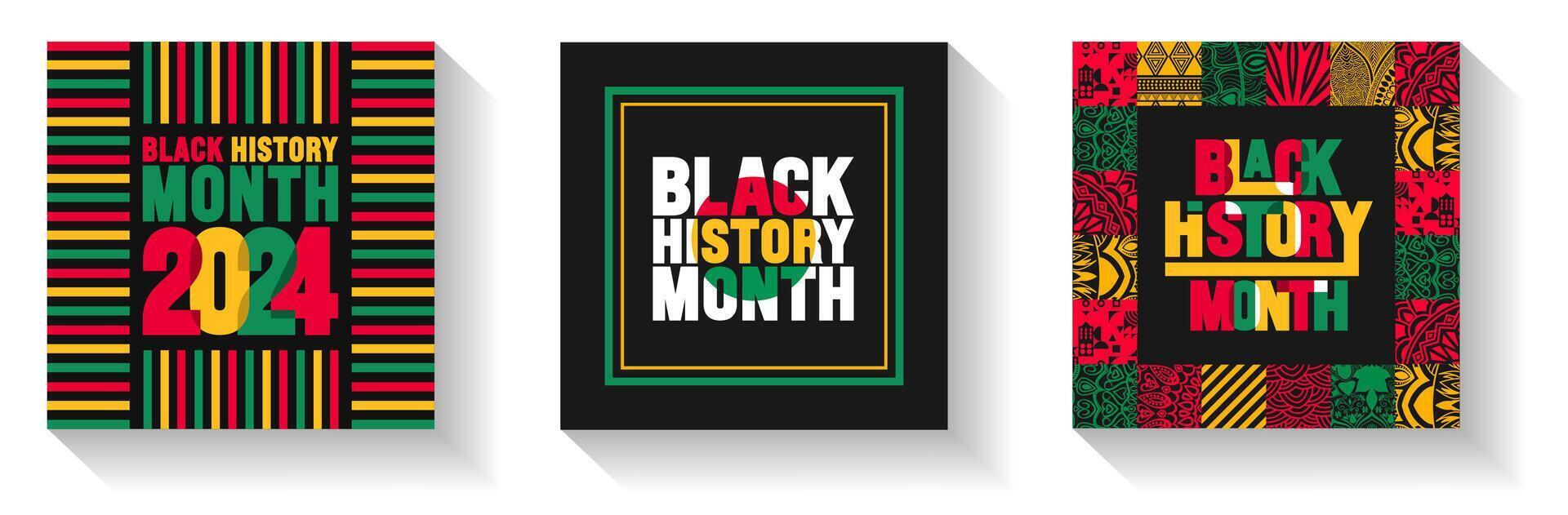 African American Black history month colorful lettering typography social media post banner design template set. Celebrated February in united state and Canada. Juneteenth Independence Day. Kwanzaa vector