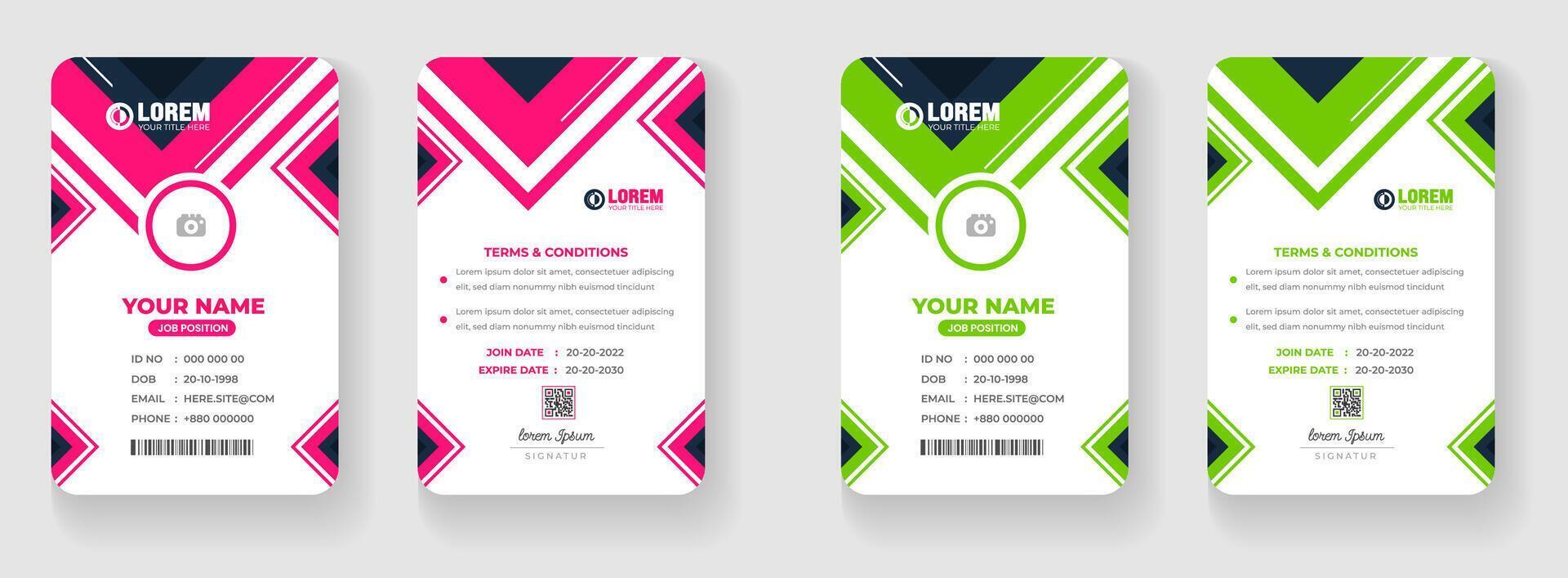 corporativo negocio oficina carné de identidad tarjeta diseño conjunto con rojo y verde color. vector