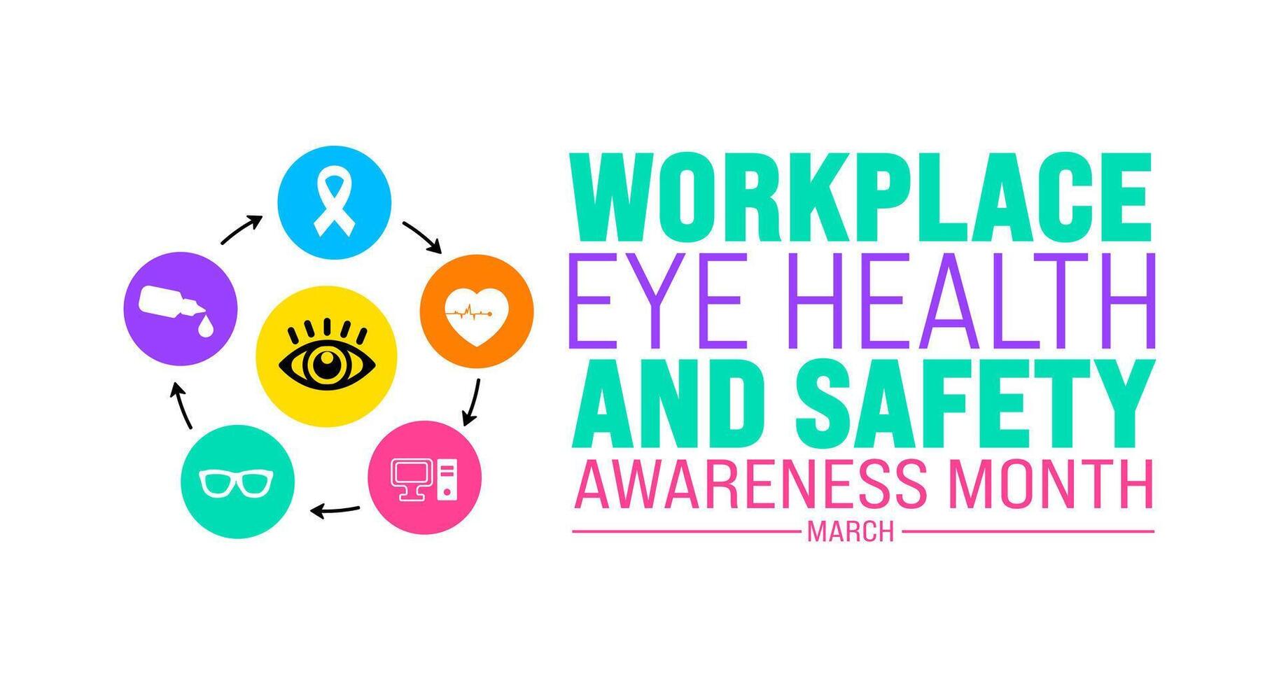 March is Workplace Eye Health and Safety Awareness Month background template. Holiday concept. use to background, banner, placard, card, and poster design template with text inscription vector