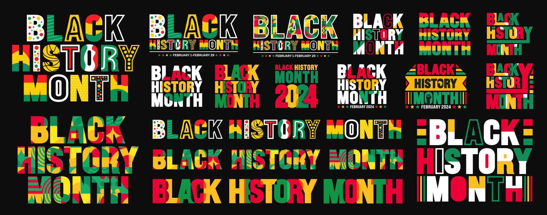 grande mega haz de africano americano negro historia mes vistoso letras tipografía texto diseño. utilizar a social enviar bandera, tarjeta, bandera, póster, cubrir. celebrado febrero en Estados Unidos y Canadá. vector