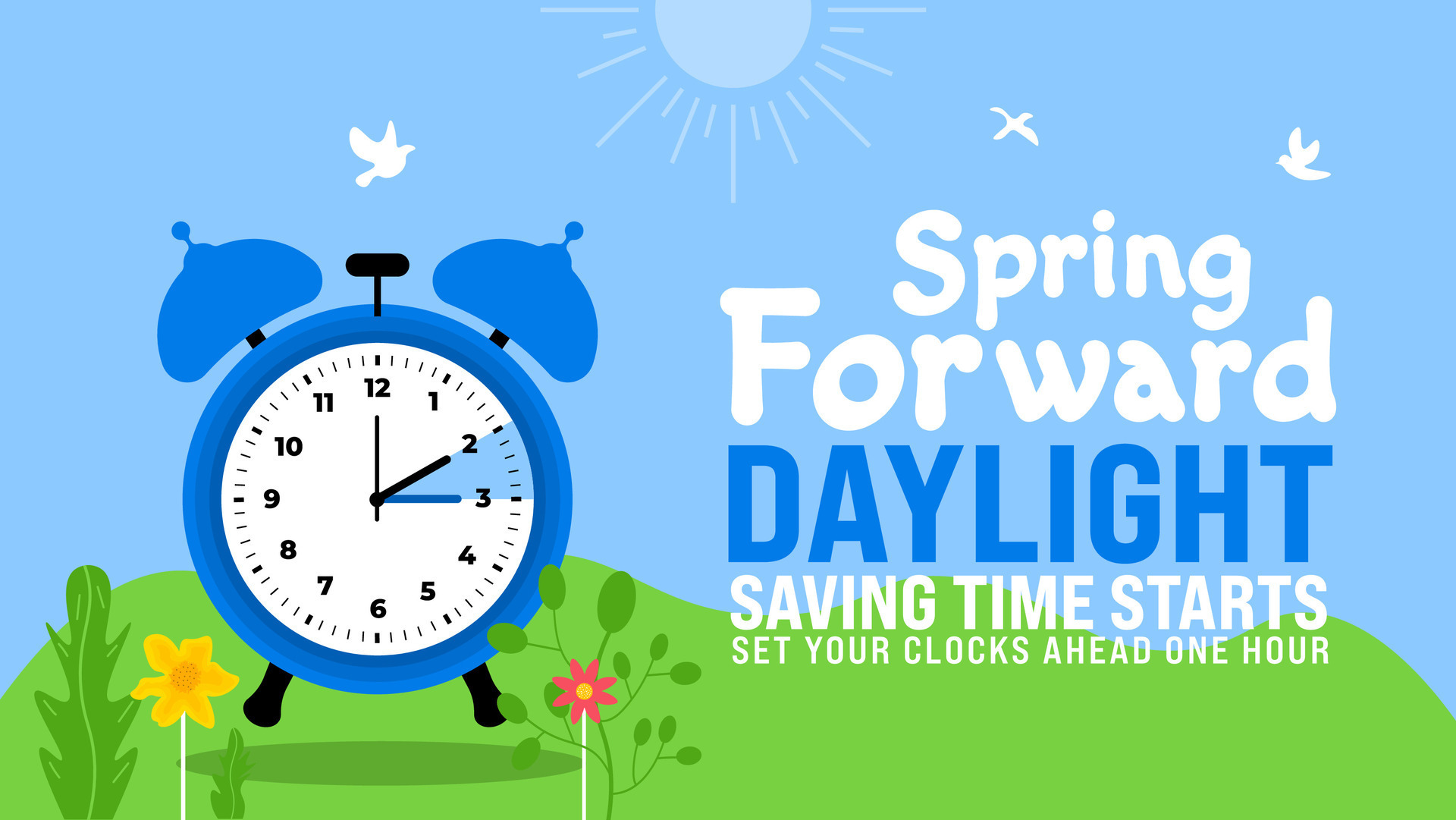 Spring Forward concept 2024 banner. Daylight Saving Time Starts