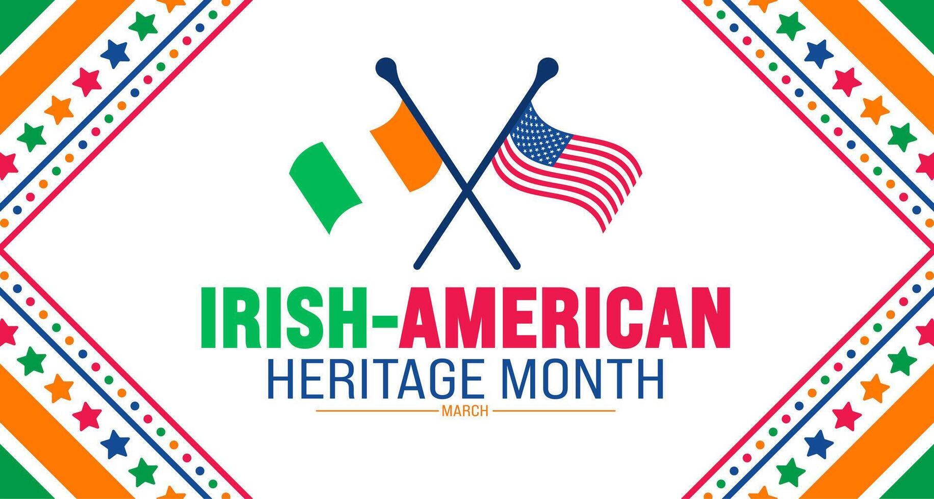 march is Irish American Heritage Month background design template with united state and Ireland national flag. use to background, banner, placard, card, and poster design template. vector illustration