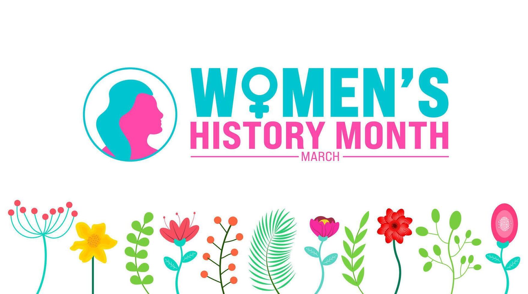 March is Womens History Month background template with flower and women vector and women icon sign design. use to background, banner, placard, card, and poster design template. vector illustration.