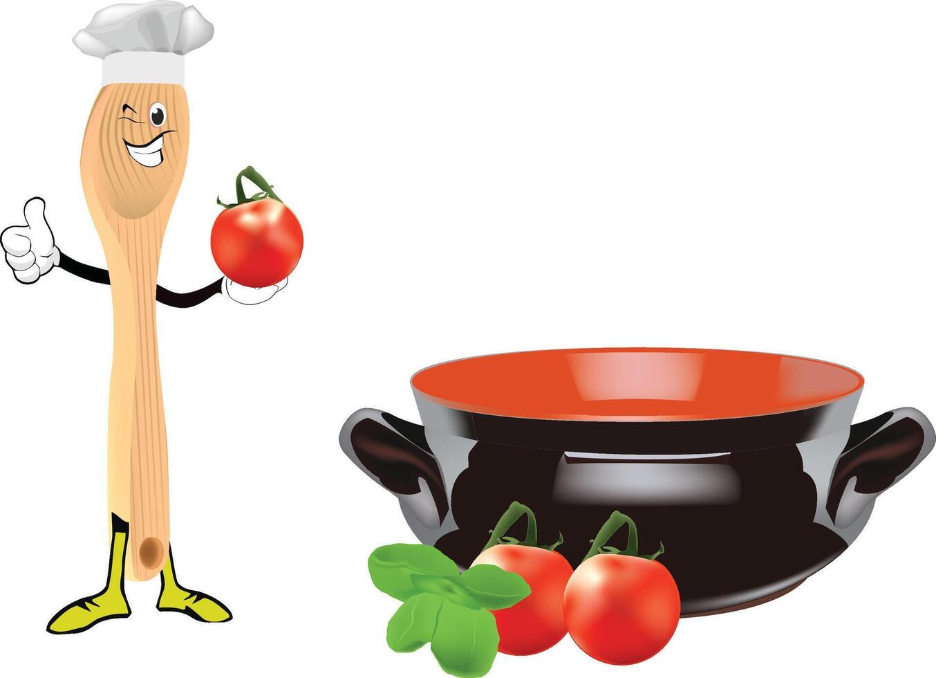 Cheerful cartoon chef spoon holding a tomato vector